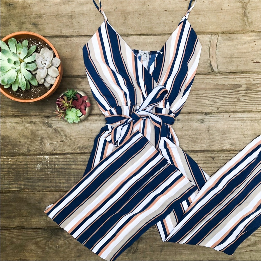 Wide legged striped jumpsuit